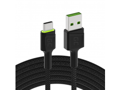 Cable USB-C Tipo C 2m LED Green Cell Ray con carga rápida, Ultra Charge, Quick Charge 3.0