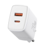 Cargador rapido Baseus 20W con puertos USB-C y USB-A, Carga rápida, Compatible con OnePlus, Realme, Oppo, Color blanco